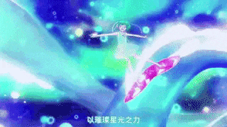 a cartoon character is flying through the air in a colorful background .