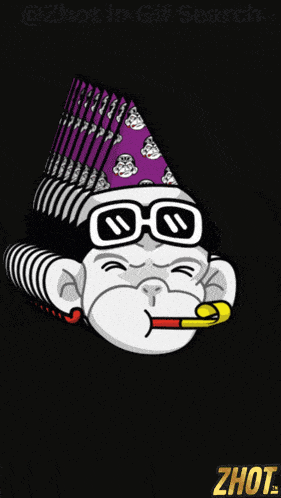 a monkey wearing glasses and a party hat with a trump logo