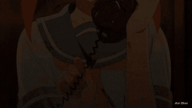 a close up of a girl talking on a phone with an arrow pointing to the bottom right