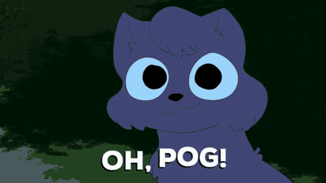 a cartoon cat with big blue eyes and the words oh pog