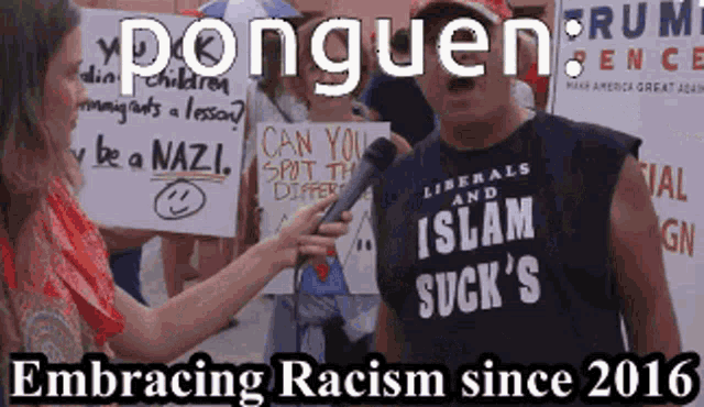 a man wearing a shirt that says islam suck 's