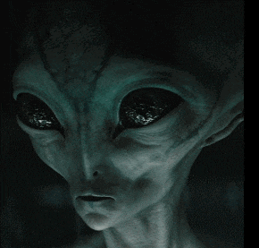 a close up of a gray alien 's face with big eyes