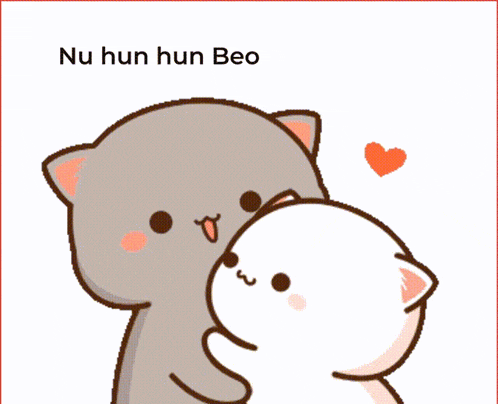 a cartoon cat kissing another cat with the words nu hun hun beo above them