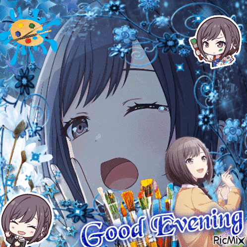 a picture of a girl with the words good evening