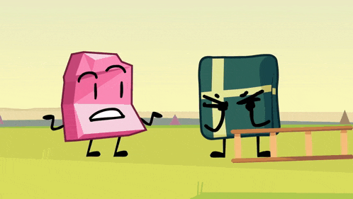 two cartoon characters are standing next to each other and one of them has a ladder