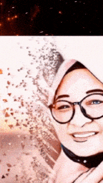 a cartoon of a woman wearing glasses and a hijab smiling