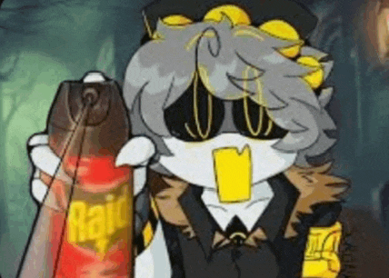 a cartoon character is holding a bottle of rat spray .