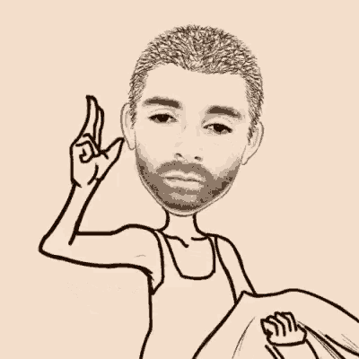a black and white drawing of a man with a beard making a peace sign with his hand .