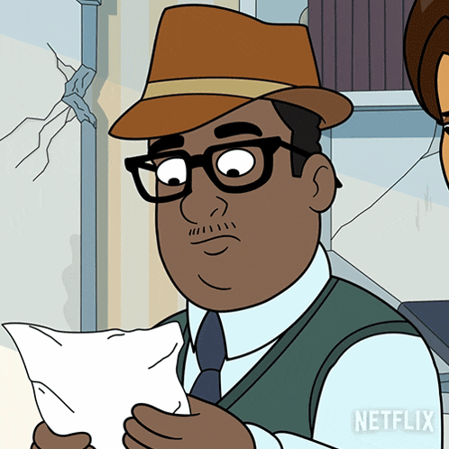 a man with glasses and a hat is holding a piece of paper with netflix written on the bottom right
