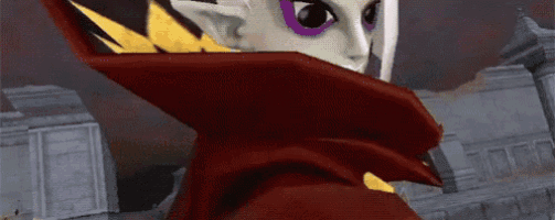 a cartoon character with a red cape and purple eyes is standing in a cemetery .