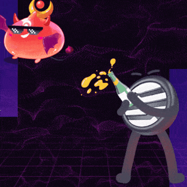a cartoon drawing of a devil and a bottle that says party time