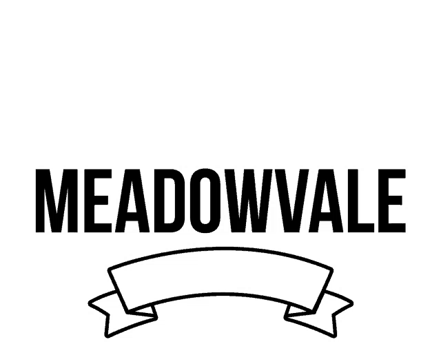 the word meadowvale is on a white background with a ribbon .