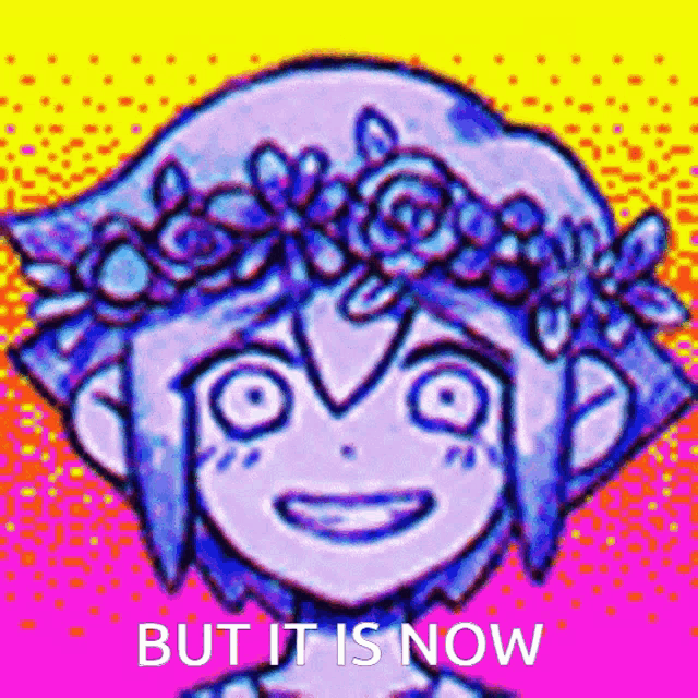 a drawing of a person with a flower crown on their head and the words but it is now on the bottom .