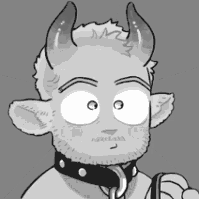 a black and white drawing of a man with horns