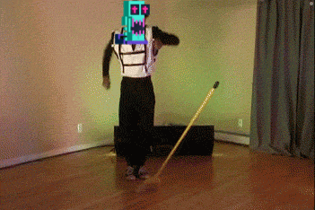 a person with a robot head on their back