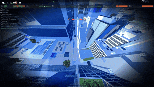 a screenshot of a video game shows a city with a few buildings and a few trees