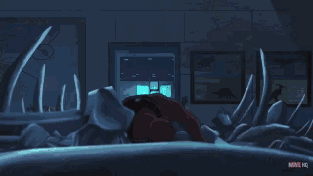 a cartoon of a superhero with a marvel hq logo in the corner