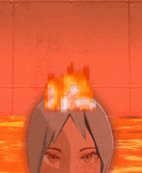 a pixelated image of a person 's face with a flame coming out of it