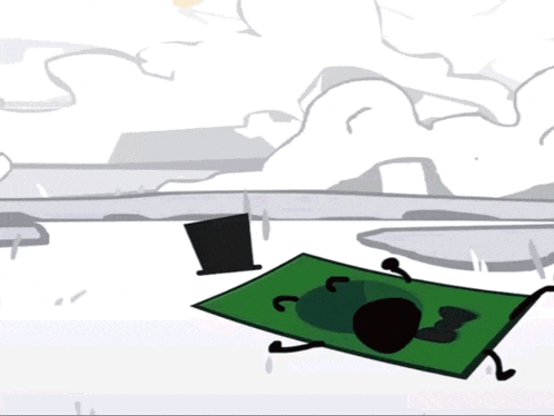 a cartoon drawing of a dollar bill laying on the ground with a top hat in the background