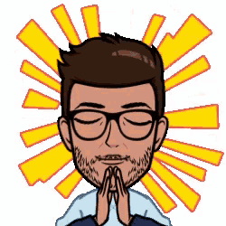 a cartoon of a man with glasses and a beard is praying
