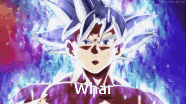 a cartoon character with a purple background and the word what on it .