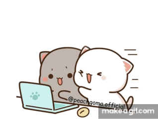 a cartoon cat is typing on a laptop computer .