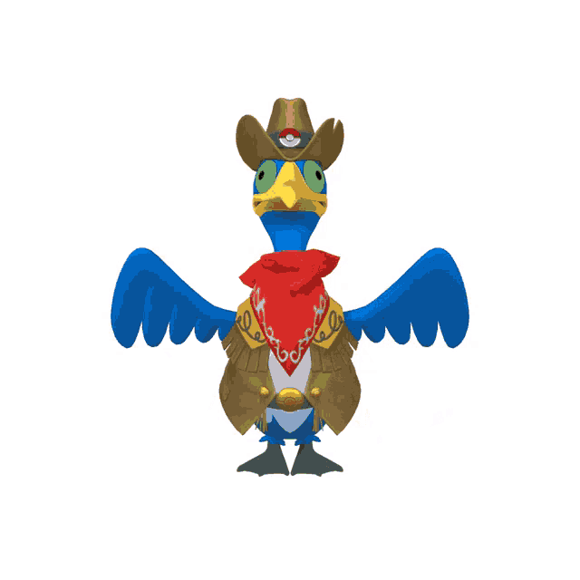 a cartoon bird with a cowboy hat and scarf