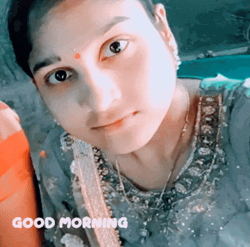 a woman 's face is shown with the words " good morning " below it
