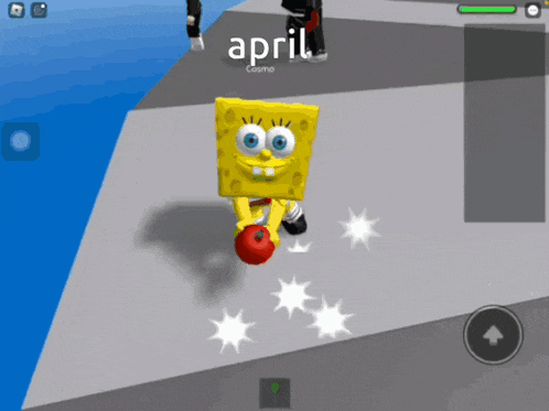 spongebob is holding a red apple in a video game with the date april
