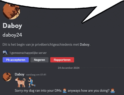a screenshot of a discord conversation with daboy