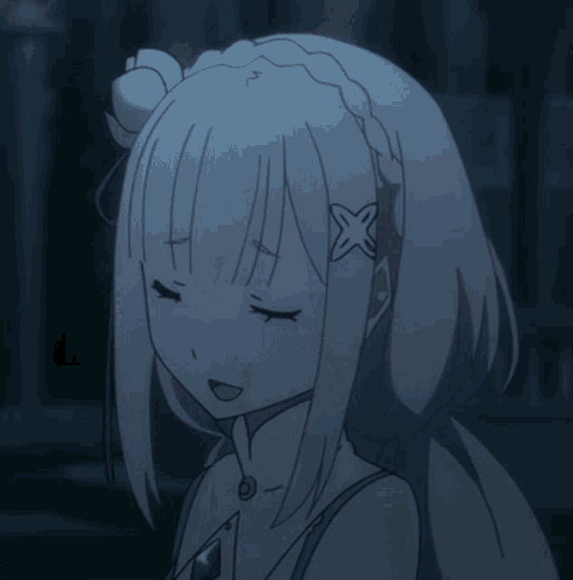 a drawing of a girl with white hair and an x on her ear