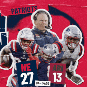 a poster for the patriots shows a man with a microphone