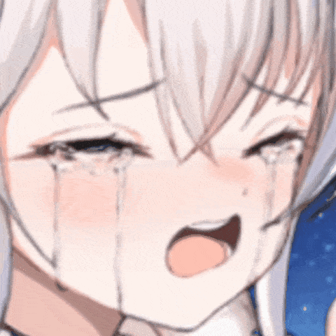 a girl with white hair is crying with her eyes closed
