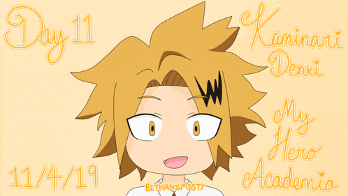 a drawing of a boy with the words " day 11 " and " my hero academia "