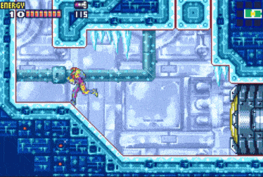 a video game screen shows a character in a room with icicles and says energy 10