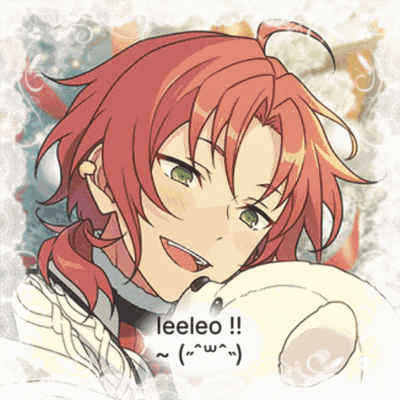 a drawing of a boy with red hair and green eyes says leeleo !!