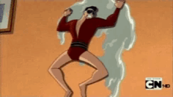 a cartoon of a man hanging on a wall with a cn logo on the bottom