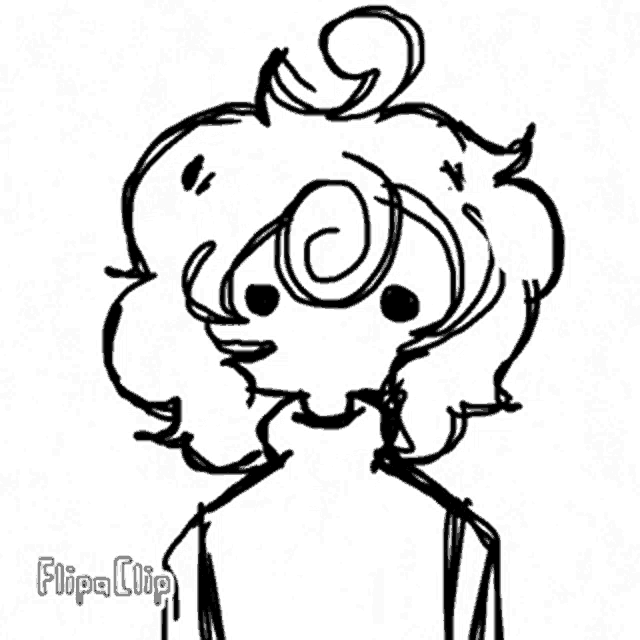 a black and white drawing of a cartoon character with curly hair .