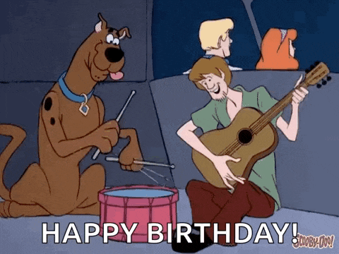 scooby doo and shaggy from scooby doo are playing drums and playing a guitar .