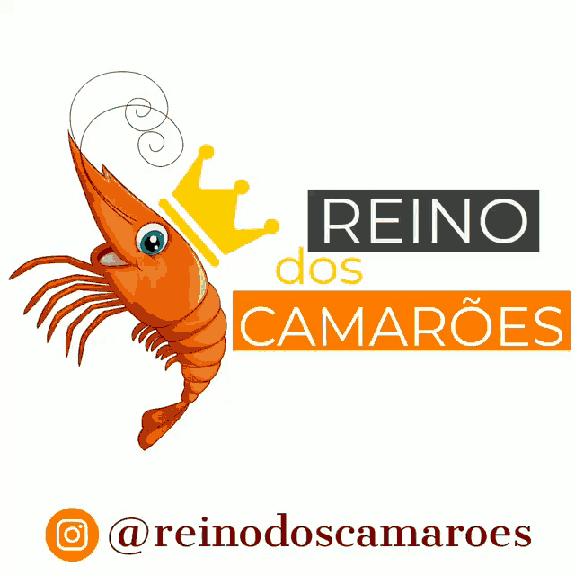 a logo for reino dos camaroes with a shrimp with a crown on its head