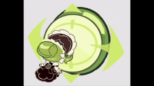 a cartoon character is standing in front of a green circle .