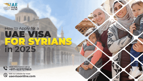 a poster for a uae visa for syrians