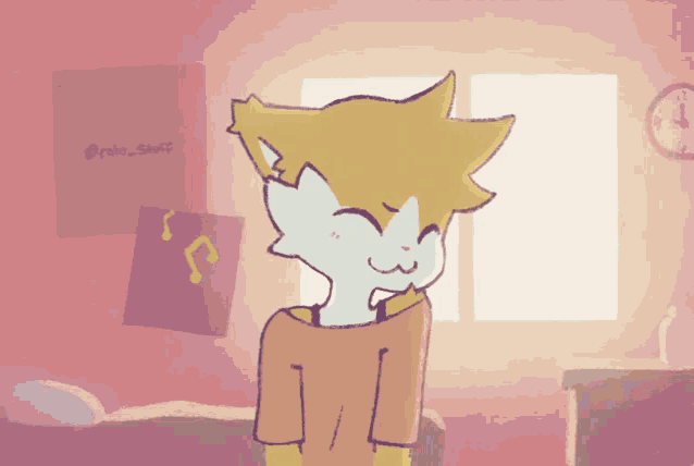 a drawing of a cat in a room with a clock and a sign that says ' rainy-snap ' on it