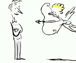a drawing of a man standing next to a cupid and the words no me molestes