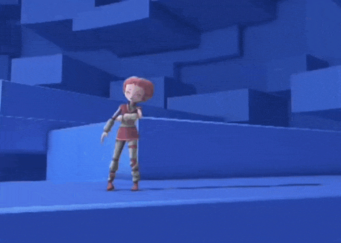 a cartoon character is standing in a blue room with a light coming out of his hand