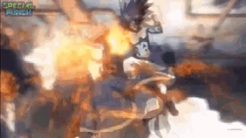 a cartoon character is being punched in the face while holding a sword .