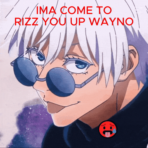 a picture of a boy with sunglasses and the words ima come to rizz you up wayno above him