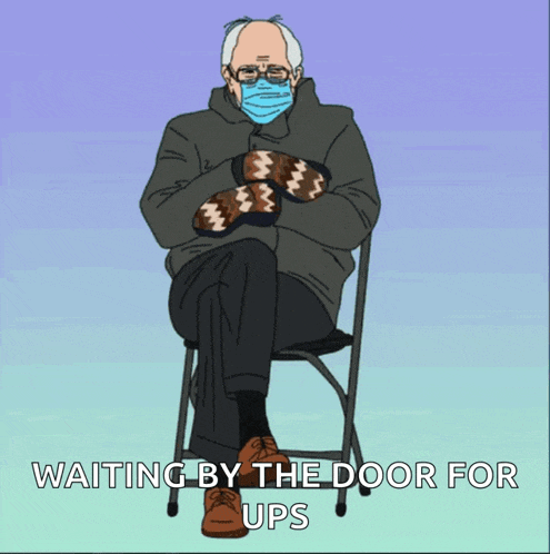 a cartoon of bernie sanders wearing mittens and a face mask