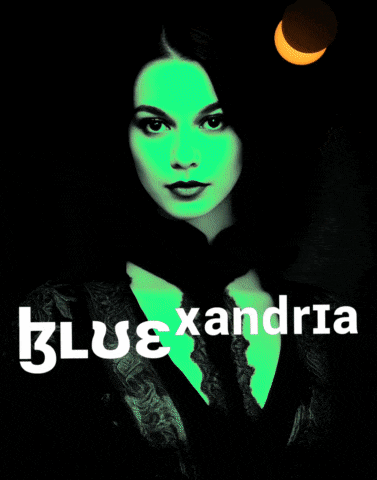 a poster of a woman with the words bluexandria on it