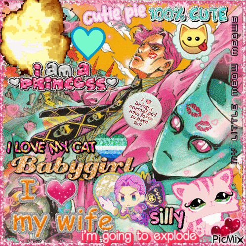 a collage of images with the words i love my cat babygirl i love my wife i 'm going to explode